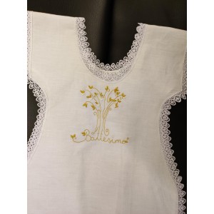 Veste battesimo con albero dipinto e ricamato